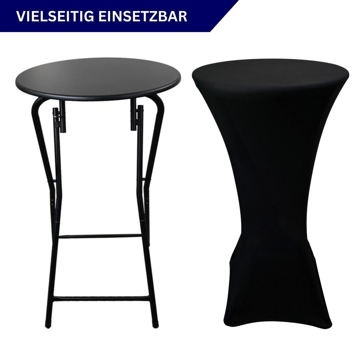 STEHTISCH mit Hussen klappbar HxØ 110x60cm MDF-Platte mit PVC-Beschichtung Schwarz - Schwarz, Metall (110/60/110cm) - CHEFGASTRO