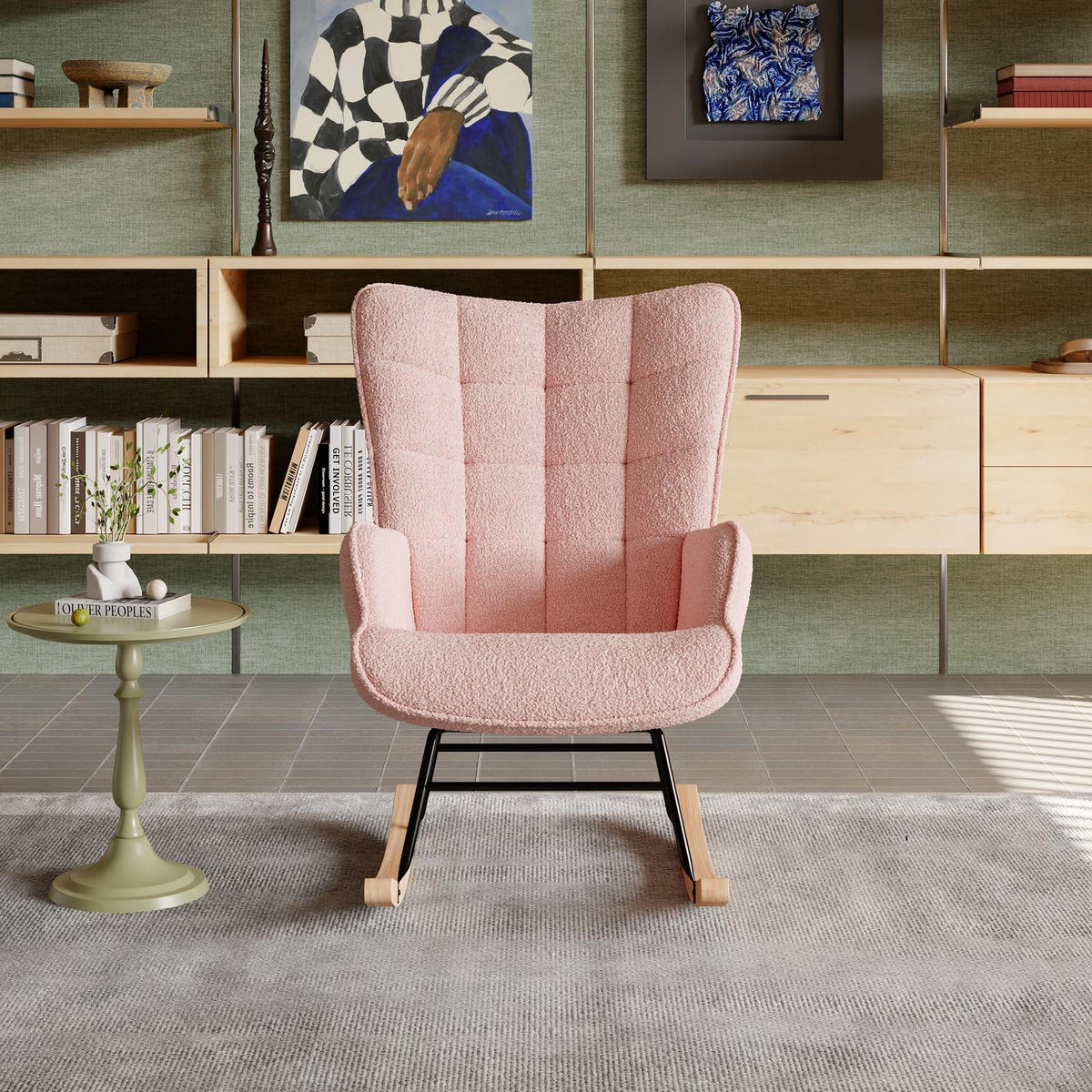 SCHAUKELSTUHL Teddy Comfort mit quadratisch gesteppter Rückenlehne, Teddy-Fleece Rosa - Pink, Textil (68/92/75cm) - DELFA