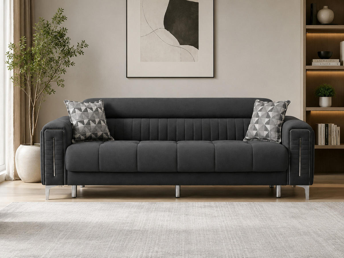 SITZGARNITUR Puebla, Dunkelgrau Stellvariante 3+2+1 - Dunkelgrau, Holzwerkstoff/Kunststoff (243/85/95cm)