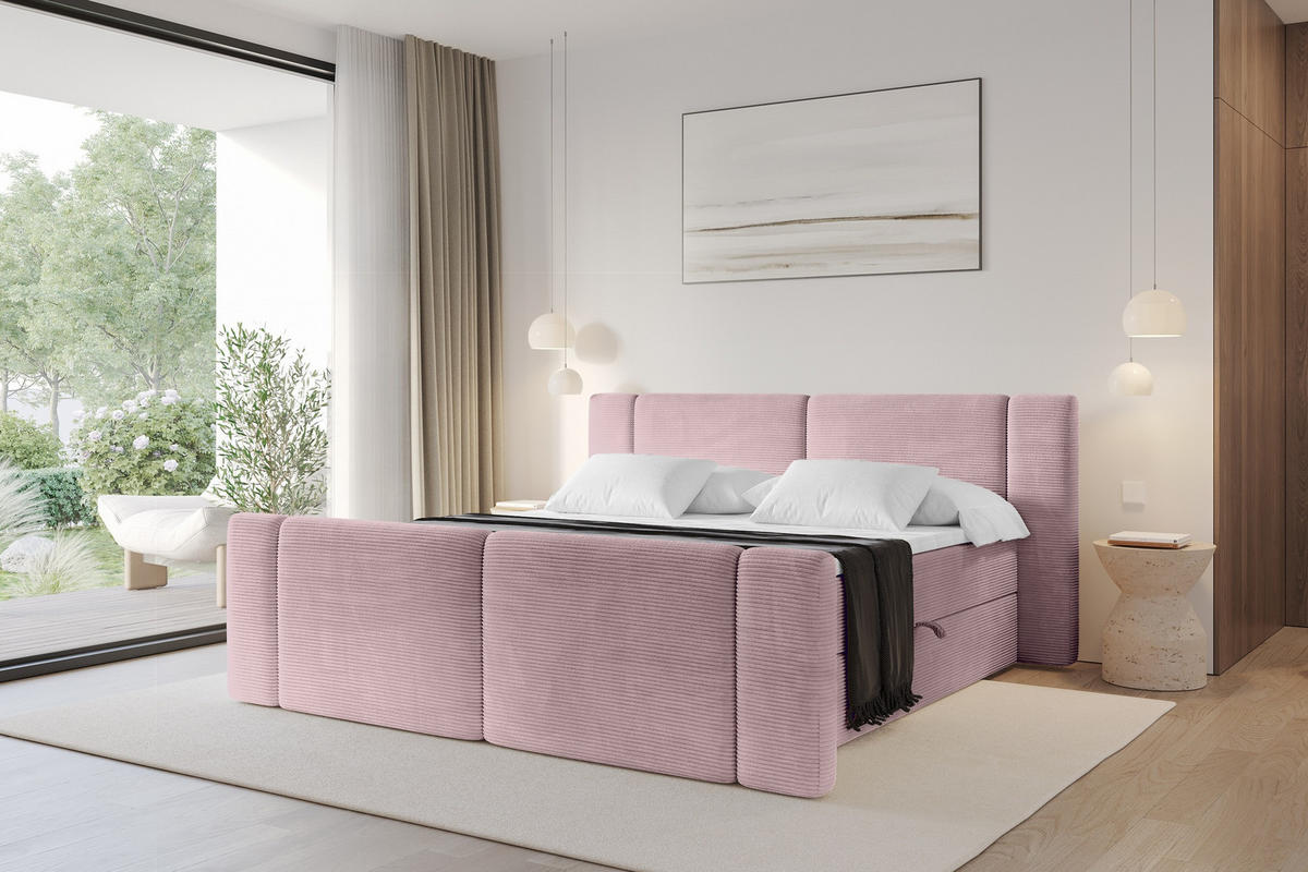 BOXBETT mit Matratze H3 - EVON Zanozek - 120x200 cm Rosa - Rosa, Holzwerkstoff (120/200cm) - ALTDECOR