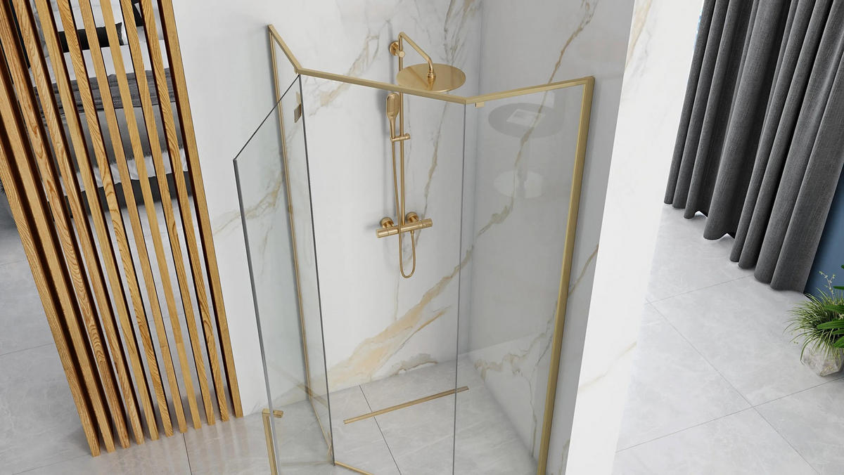 DUSCHKABINE Rea Diamond Brush Gold 90x90 mit Duschwanne Diamond - Goldfarben, Glas (90/90/195cm) - REA