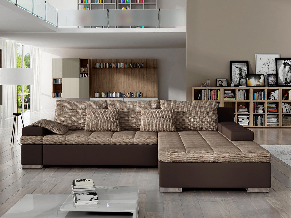 ECKSOFA Bangkok, Seite: Rechts - Silberfarben/Braun, Holz/Textil (310/175cm) - MIRJAN24