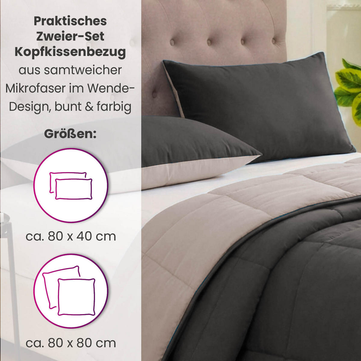 GANZJAHR Kissenhüllen Bi-Color grau 80x80 - Grau, Textil (80/80cm) - wometo