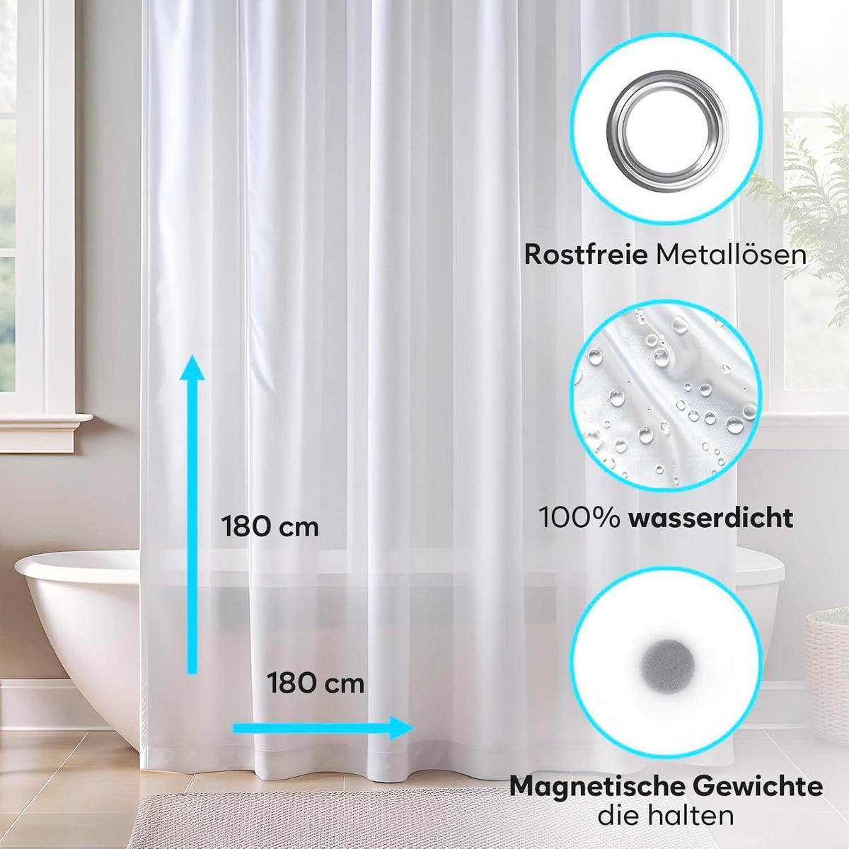 DUSCHVORHANG ZENO Transparent 180x180 cm - Transparent, Kunststoff (180/180cm)