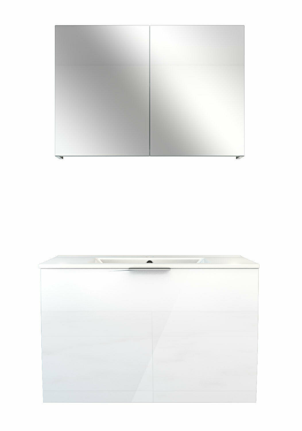 BADMÖBEL Set Gently 1 V1 Weiß MDF Waschtisch 80cm NEIN ohne LED-Beleuchtung - Weiß, Glas/Kunststoff (46/52/80cm) - AcquaVapore by Sandra Jentho