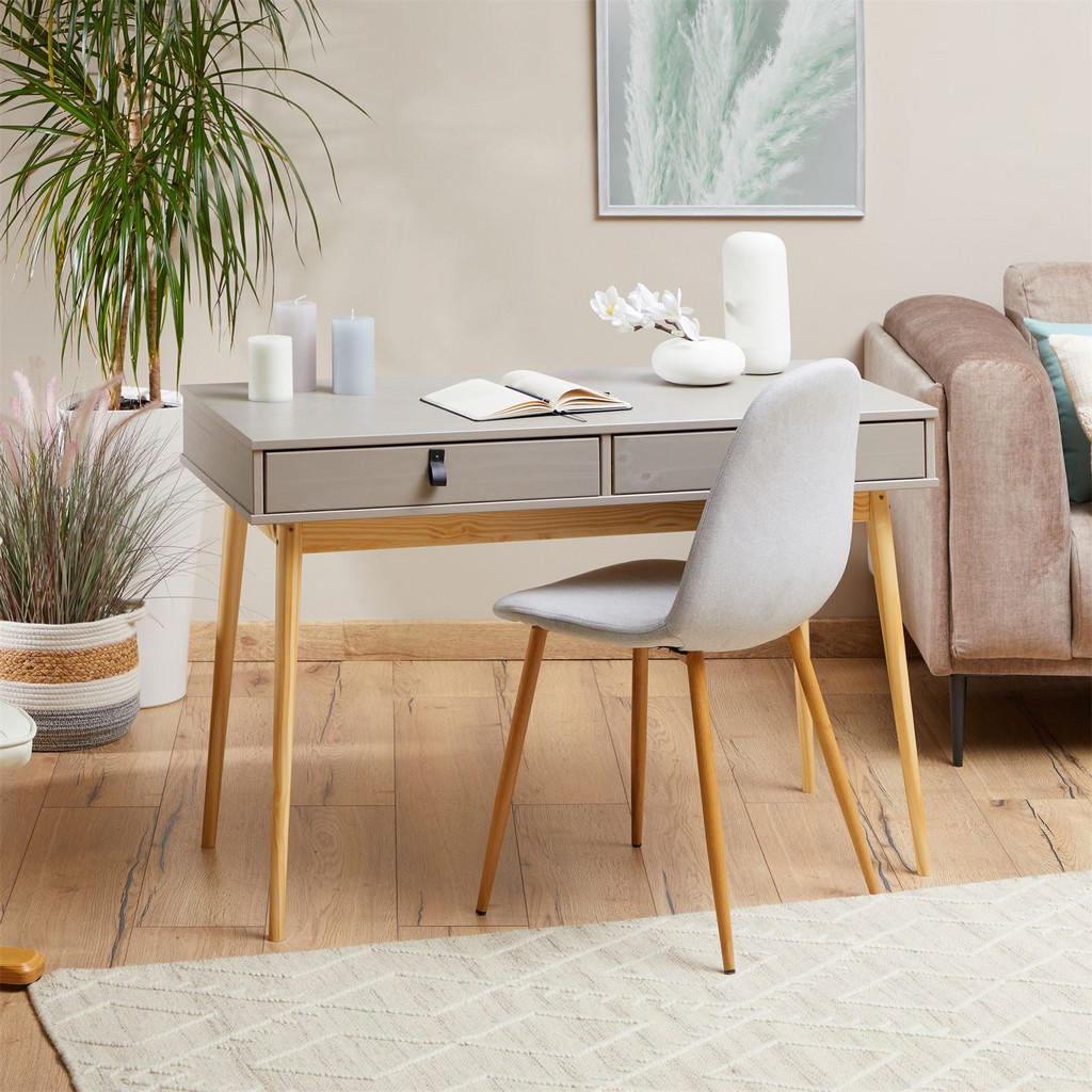 Thumbnail - Idimex Schreibtisch, Grau, Natur, Holz, Holz, Kiefer, Mode, 110x76x50 cm, FSC Mix, Arbeitszimmer, Schreibtische, Bürotis...