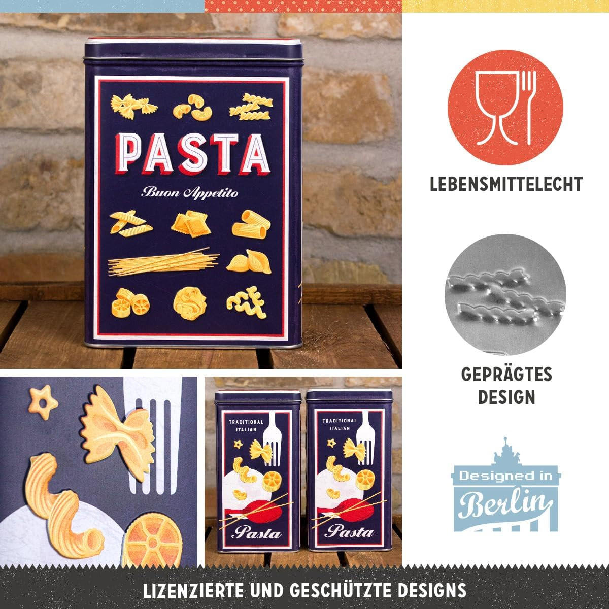 VORRATSDOSE L Pasta Variety - Multicolor, Metall (14/20/10cm) - Nostalgic-Art