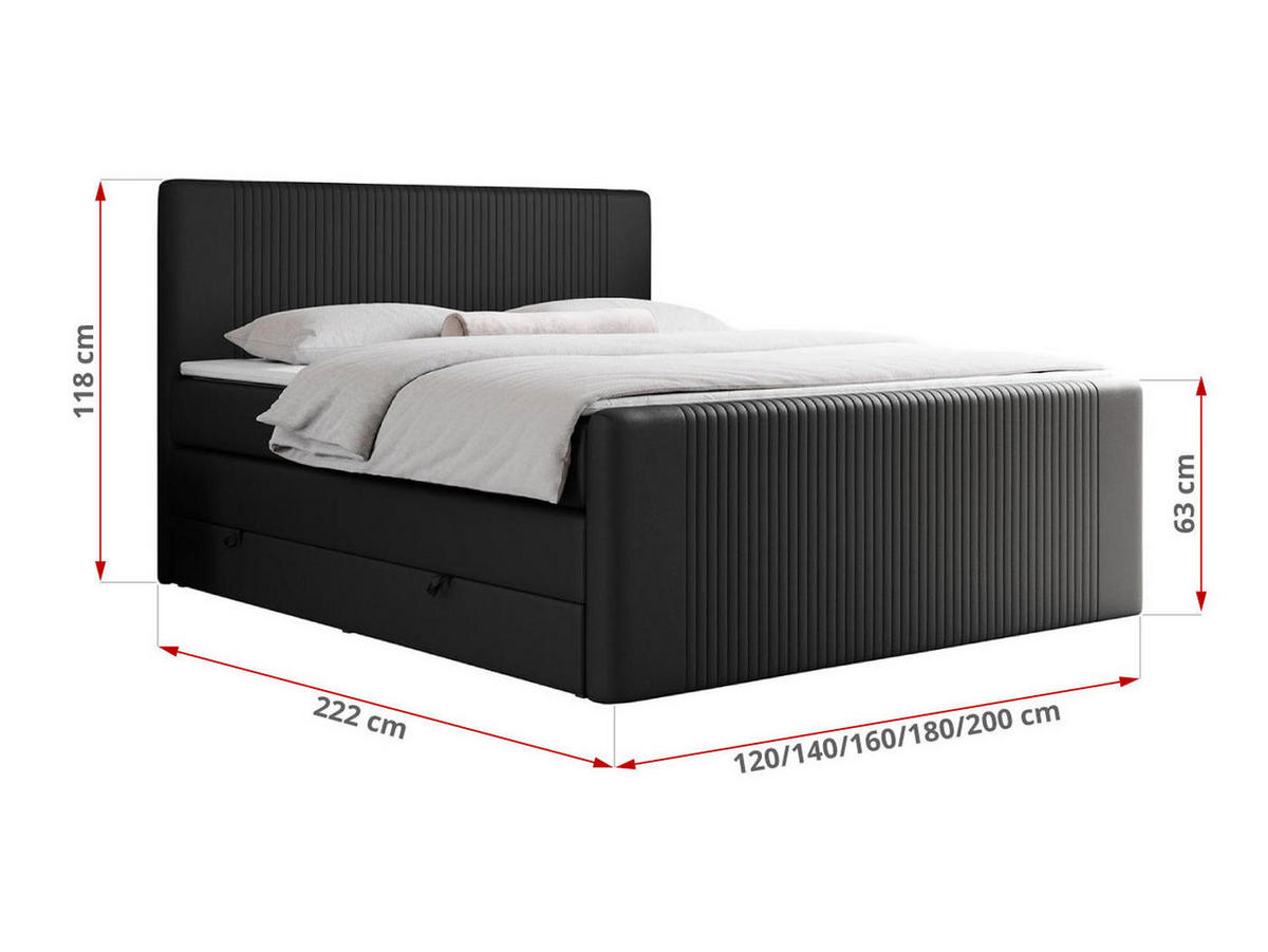 BOXSPRINGBETT KING DOREN 180/200 Schwarz Kunstleder - H4 - Schwarz, Holz/Textil (180/200cm) - MKS