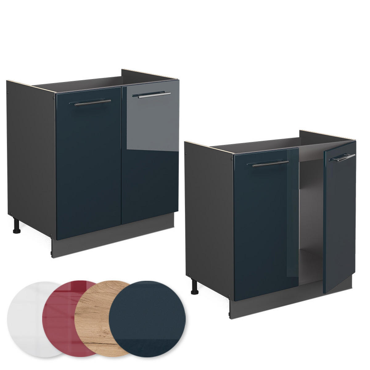 SPÜLENUNTERSCHRANK Fame-Line Dunkelblau Hochglanz 80 cm ohne AP - Anthrazit/Dunkelblau, Holzwerkstoff (80/82/51.6cm) - Vicco
