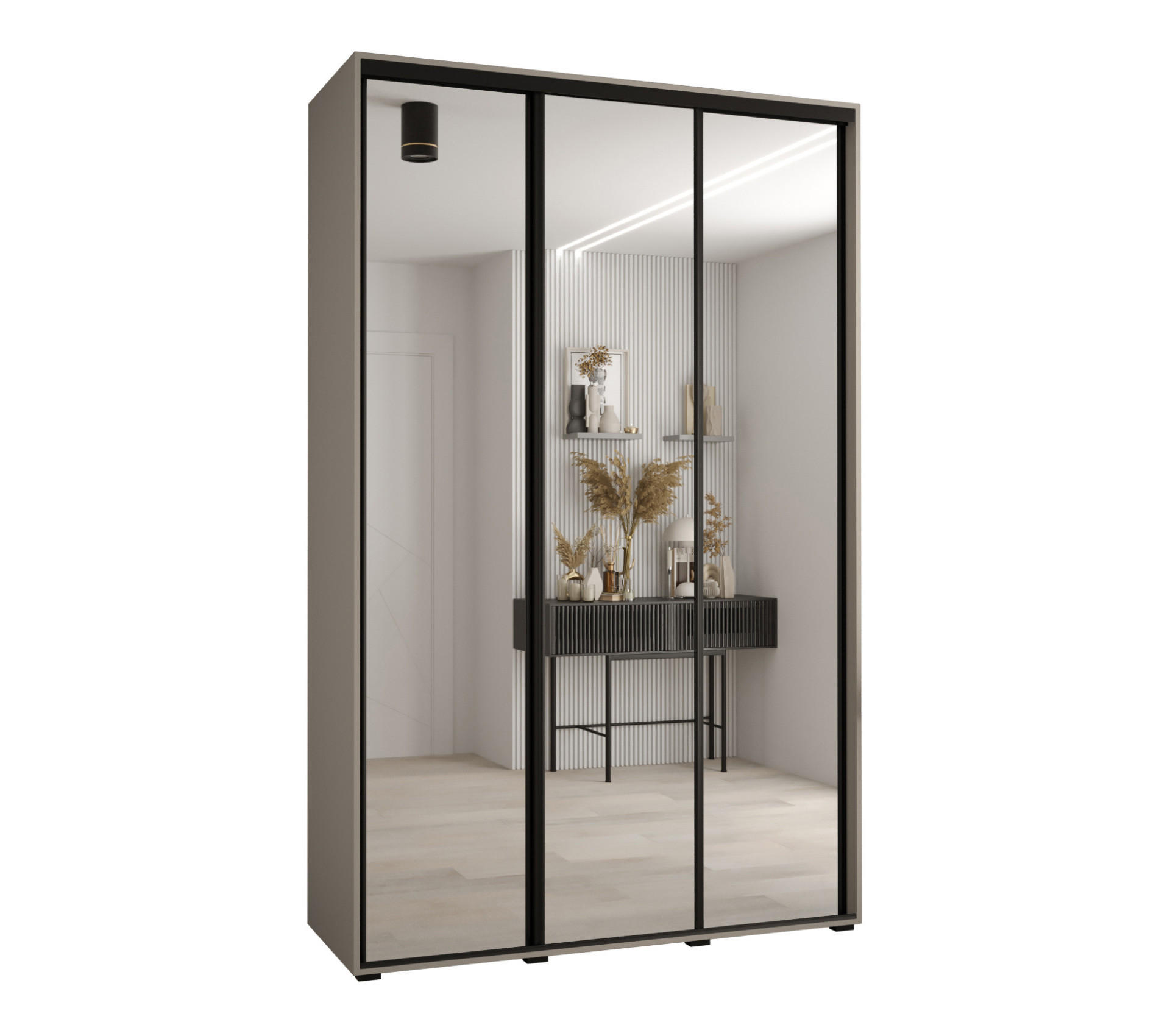 SCHWEBETÜRENSCHRANK 235,2/150/60 3-türig - Kaschmir/Schwarz, Holz/Metall (150/235.2/60cm) - MÖBEL KRYSPOL