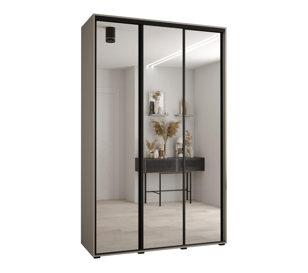 SCHWEBETÜRENSCHRANK 235,2/160/45 3-türig - Kaschmir/Schwarz, Holz/Metall (160/235.2/45cm) - MÖBEL KRYSPOL