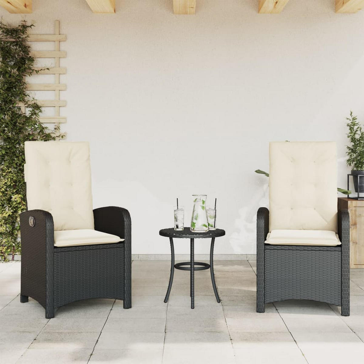 GARTENSESSEL Mit Kissen 2er Set Verstellbar Schwarz Poly Rattan - Schwarz, Kunststoff (57/93/58.5cm) - vidaXL