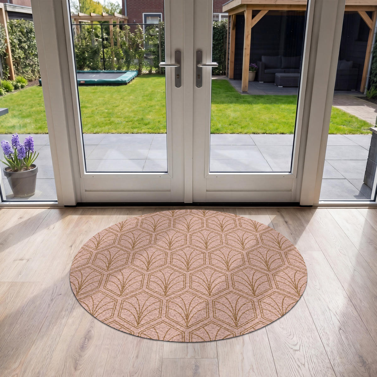 FUSSMATTE Lachsrosa - Muster - Geometrisch Schmutzfangmatte 120x120 cm - Altrosa, Kunststoff (120/120cm) - MuchoWow
