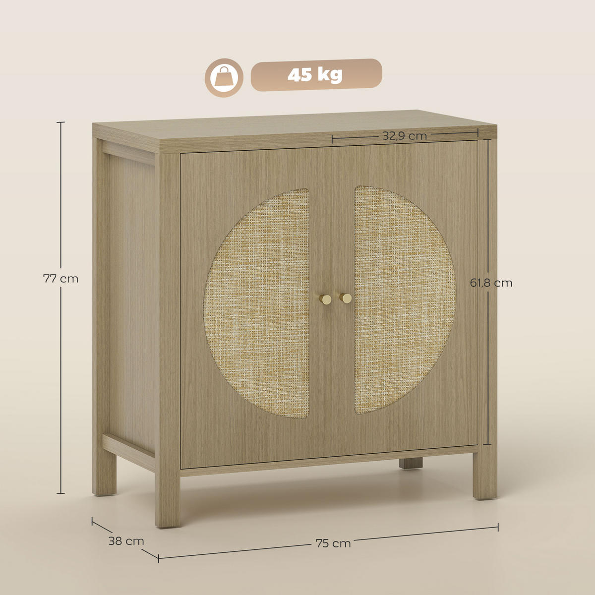SIDEBOARD Naturfarben, Rattan-Optik, 75/38/77 cm - Naturfarben, Holz (75/77/38cm) - PANGIVO