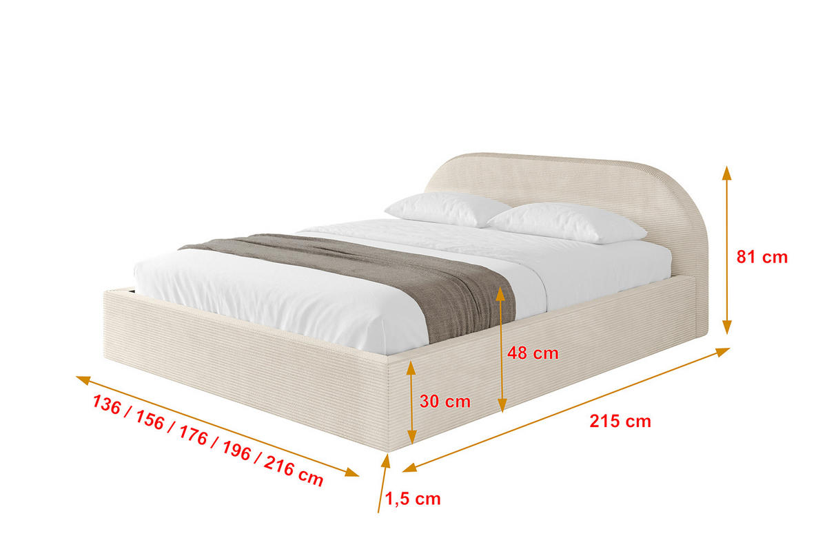 POLSTERBETT mit Bettkasten und Lattenrost, Bett mit Matratze H3/H4 - TIVON-V1 180x200 Beige - Creme, Holzwerkstoff/Textil (180/200cm) - ALTDECOR