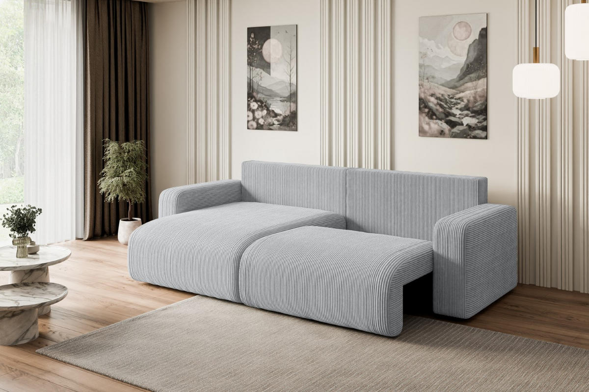 ECKSOFA mit Schlaffunktion und Bettkasten KLEEA-L - 247x143x83 cm Grau Cord - Schwarz/Grau, Holzwerkstoff/Kunststoff (247/143cm) - ALTDECOR