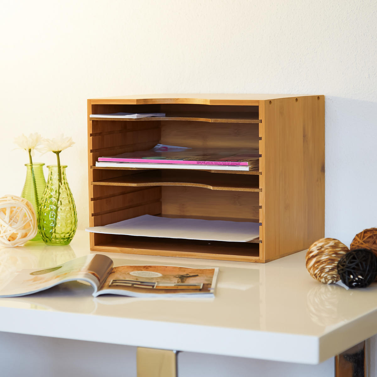 STOJAN na listy - svetlohnedá, drevo/kompozitné drevo (33/26/24.5cm) - Relaxdays