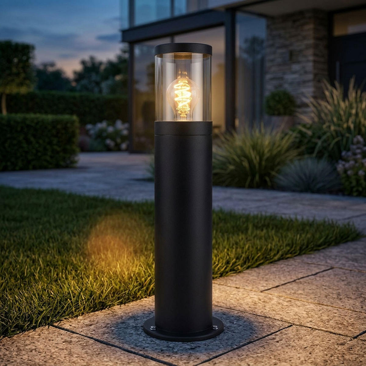 LED AUSSENLEUCHTE XELOO Edelstahl Schwarz - Schwarz, Metall (14/14/50cm) - Globo Lighting