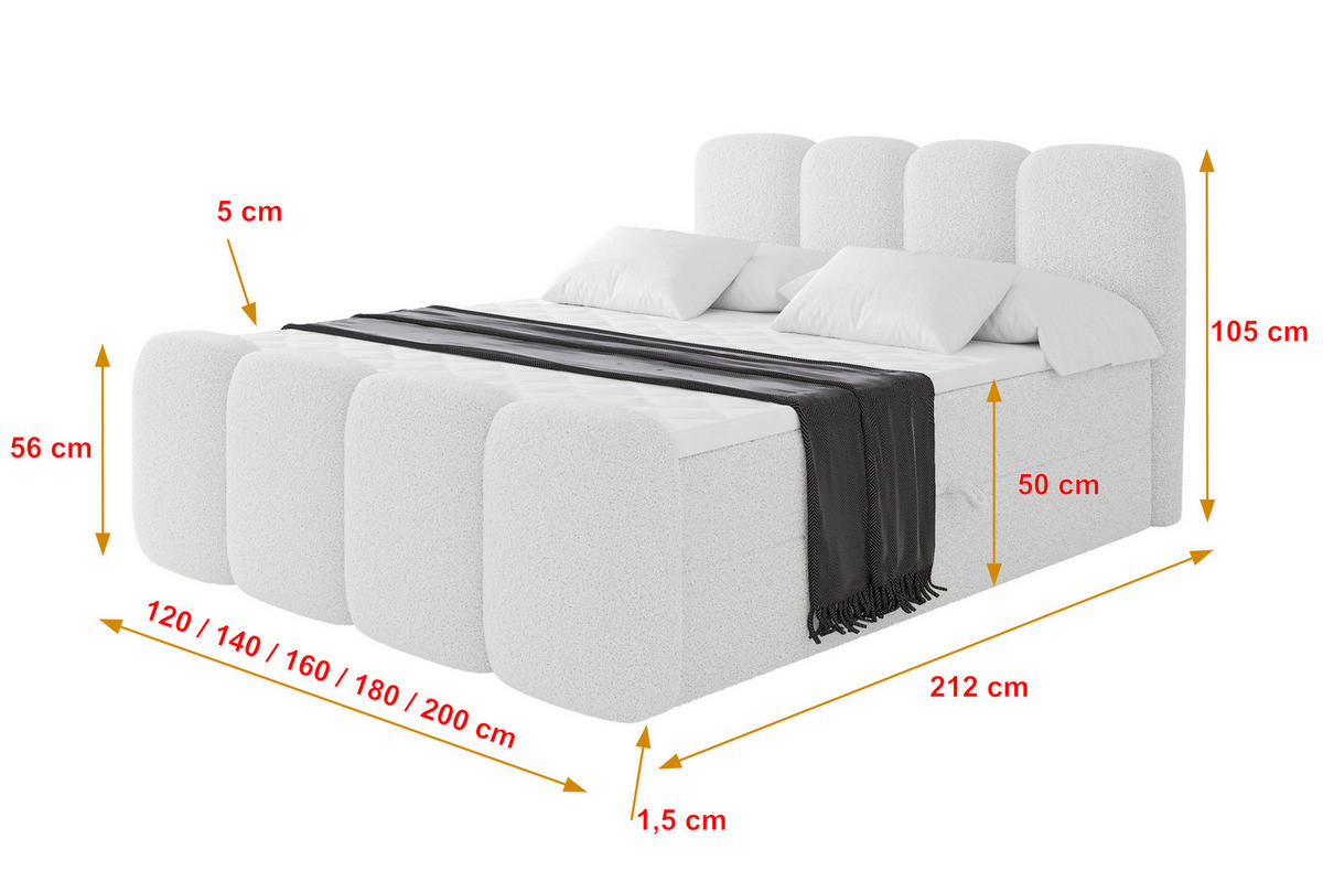 AMERICKÁ postel s úložným prostorem, matrací H4 a roštem – NINA-Z – 120 × 200 cm – bílá - bílá, kompozitní dřevo (120/200cm) - ALTDECOR