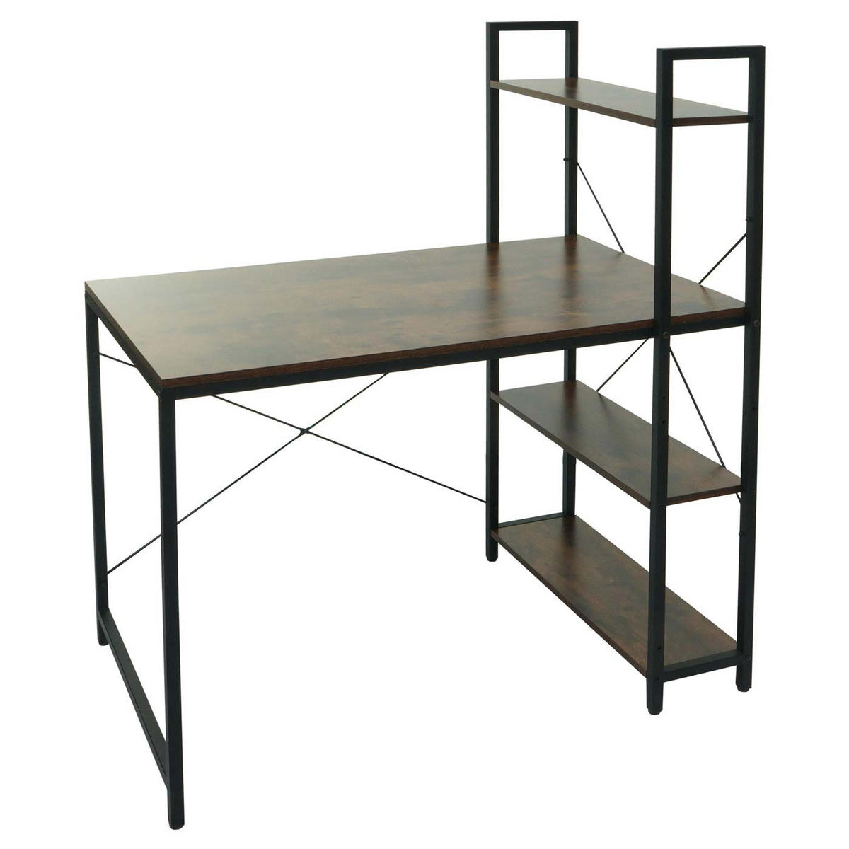 SCHREIBTISCH mit Regal HxBxT 120x100x60cm Metall MDF Braun - Braun, Holzwerkstoff (60/100/120cm) - PROREGAL