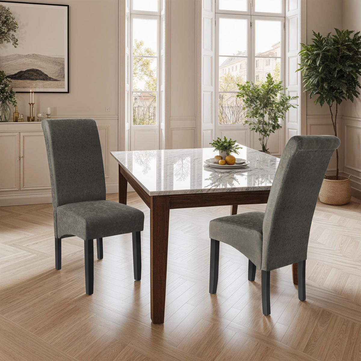 ESSZIMMERSTUHL 2er Set 44 x 63 x 106 cm grau marmoriert - Grau, Textil (44/106/45cm) - tectake