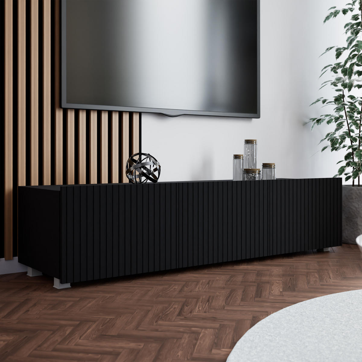 LOWBOARD Kavell mit 2 Türen, 150 cm, stehend/hängend, schwarz matt - Schwarz, Holzwerkstoff (150/37.5/43cm) - Beautysofa