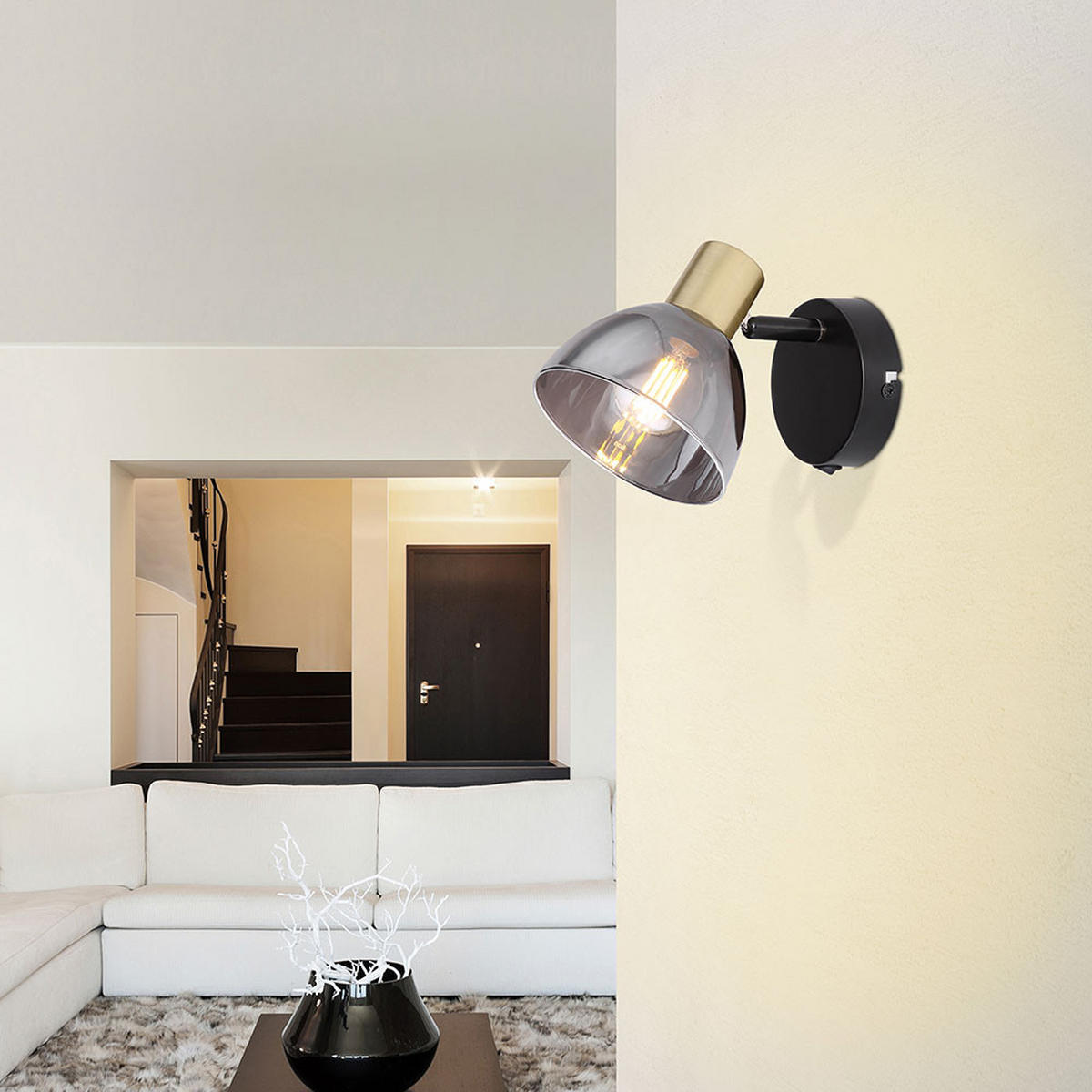 WANDLEUCHTE Metall Schwarz beweglicher Spot - Schwarz, Glas (11/11.5/15cm) - Globo Lighting