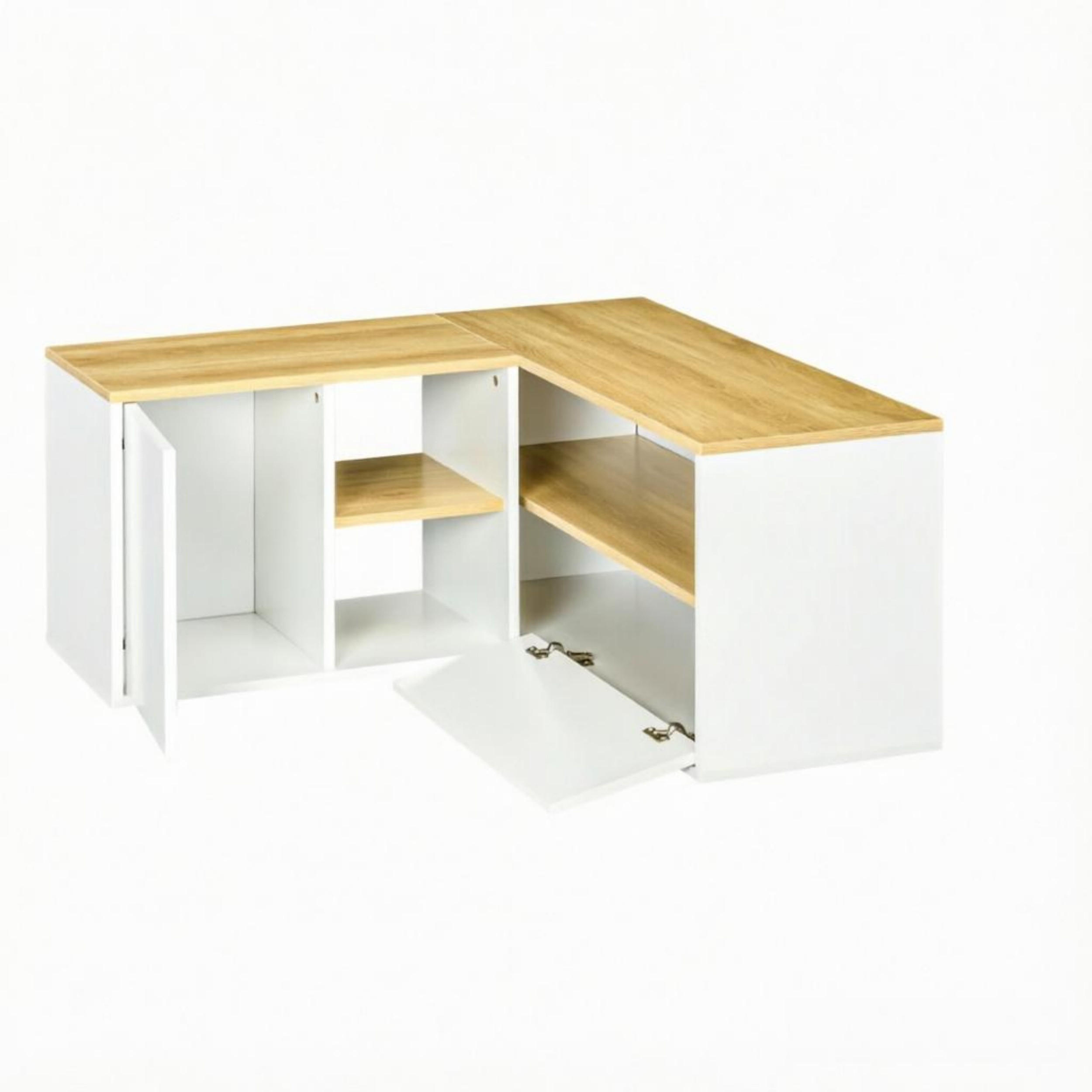 TV-SCHRANK DE-40512 L-förmig mit 2 Türen und 3 offenen Fächern Hellholz/Weiß - Weiß, Holzwerkstoff (90/45/90cm) - ComfortXL