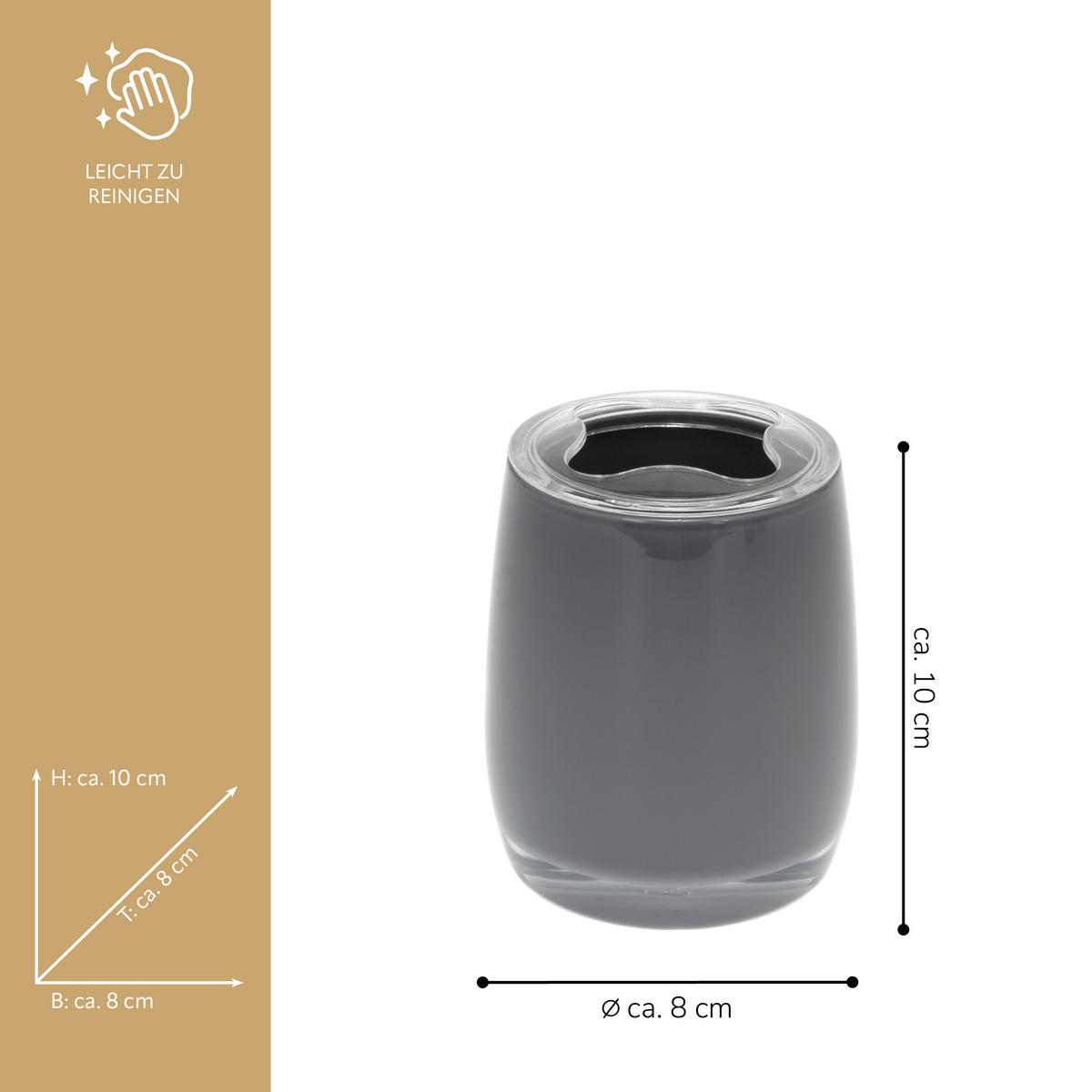 ZAHNBÜRSTENBEHÄLTER SAVONA, grau - Grau, Kunststoff (8/10/8cm) - bremermann