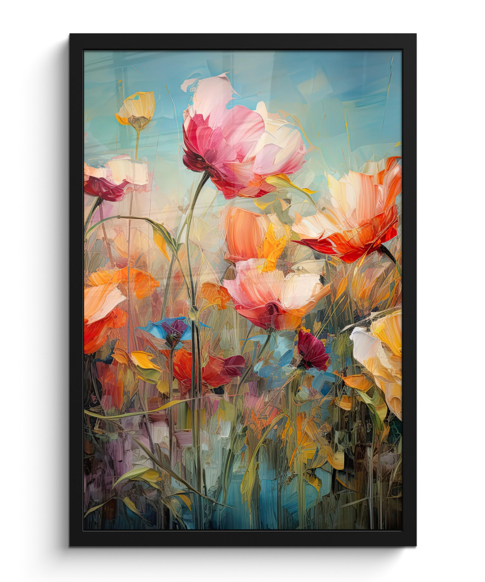 GERAHMTES BILD Blumen - Aquarell - Kunst - Botanisch - Natur 40x60 cm - Orange, Papier (40/60cm) - MuchoWow