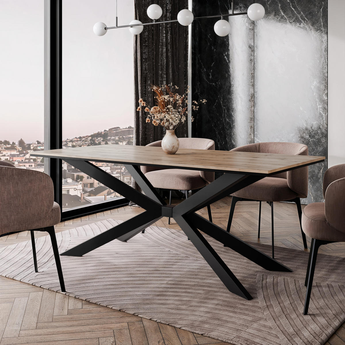 ESSTISCH 190 cm in Wotan - Eiche Wotan, Metall (90/190/76.5cm) - Home Collective