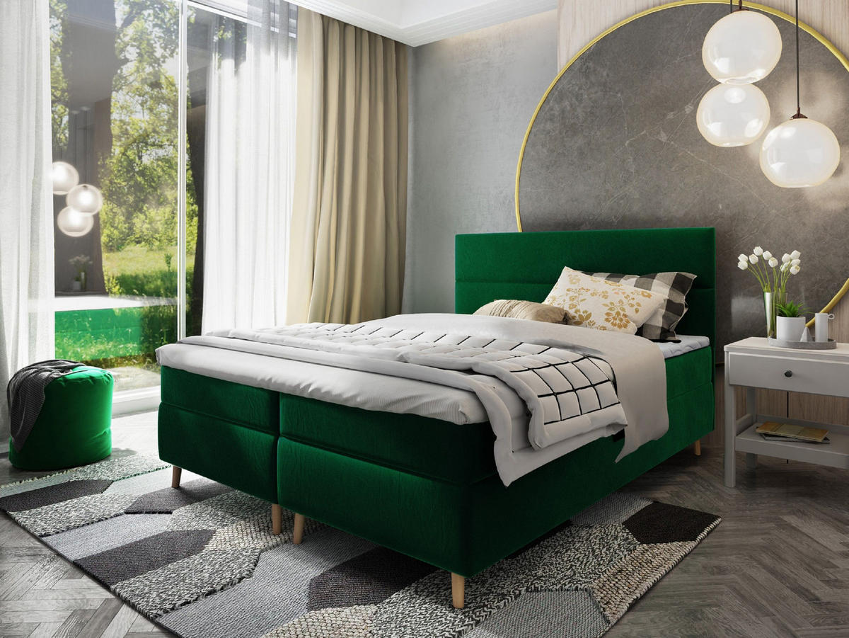 BOXBETT SANTA 160x200 cm mit Matratze und Topper - Grün - Grün, Holz (160/200cm) - MASSENO