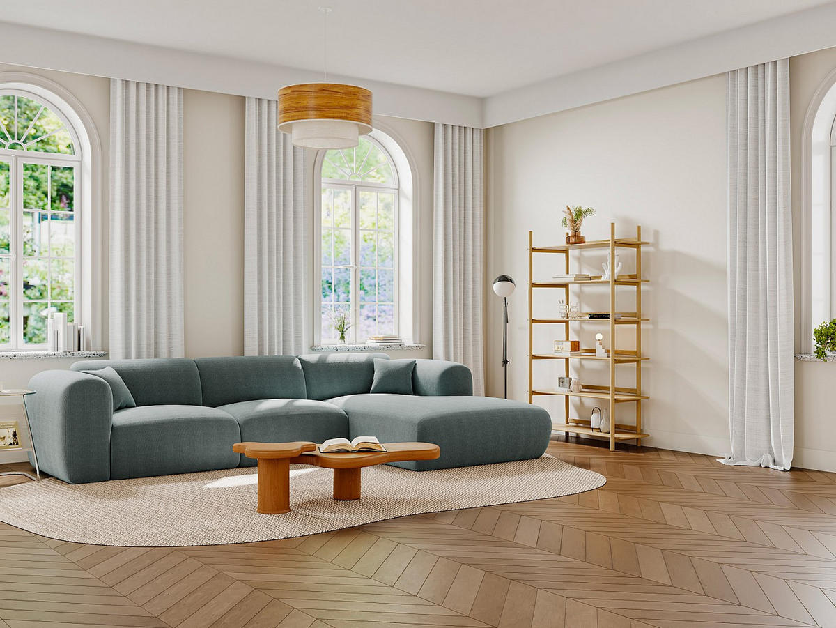 SOFA ohne Schlafmöglichkeit - 5 Personen - Samt, Stoff - Blau - - Blau, Textil (280/165cm) - Vente-Unique