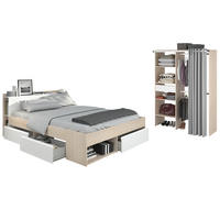 JUGEND-SCHLAFZIMMER Akazie, weiß, Komplettset mit Stauraumbett (160 x 200 cm) und Kleiderschrank - Weiß/Akaziefarben, Holzwerkstoff (170/182/220cm) - Parisot Meuble
