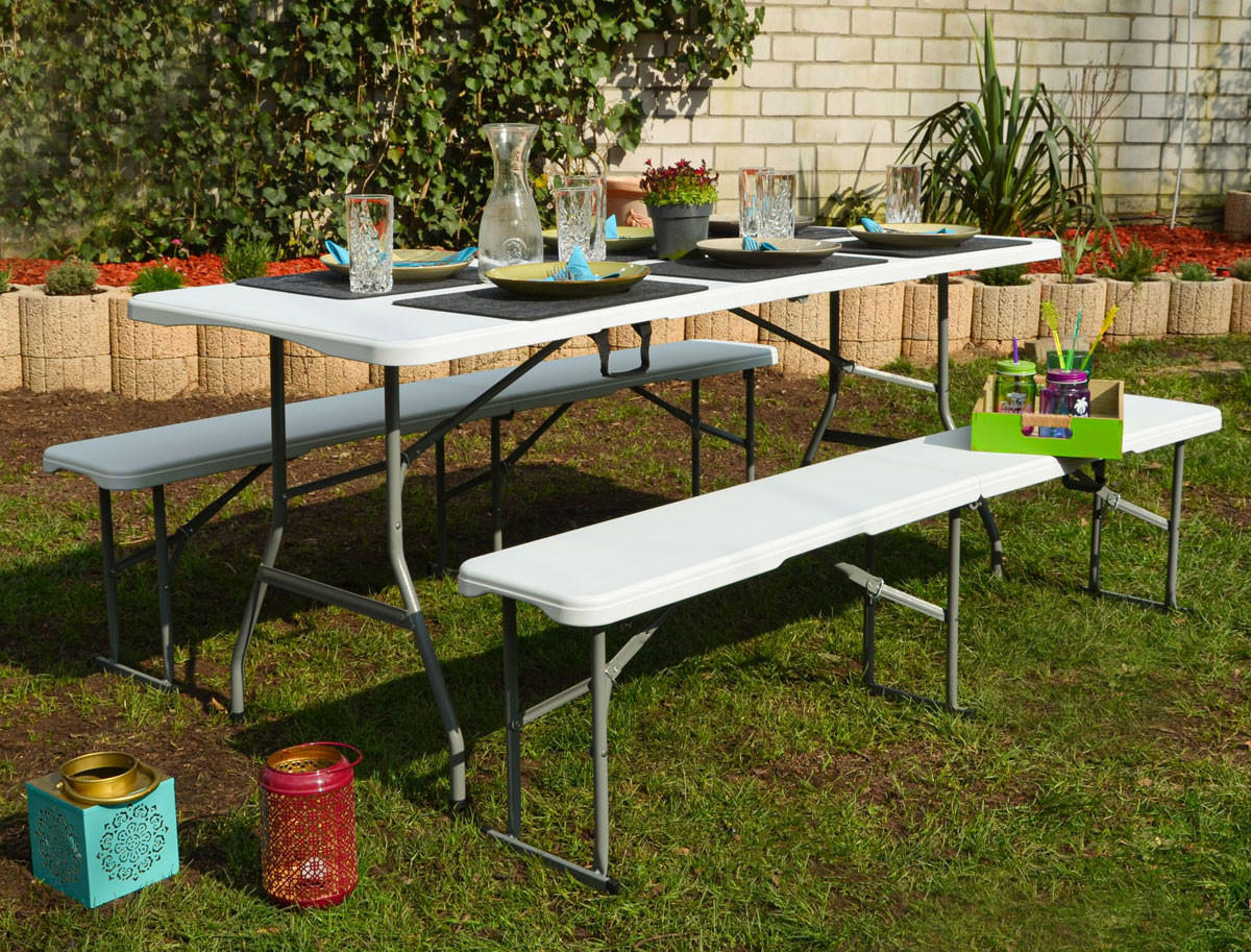 BIERZELTGARNITUR für 8 Personen, 180/70cm, Weiß - Weiß, Kunststoff - Amanka