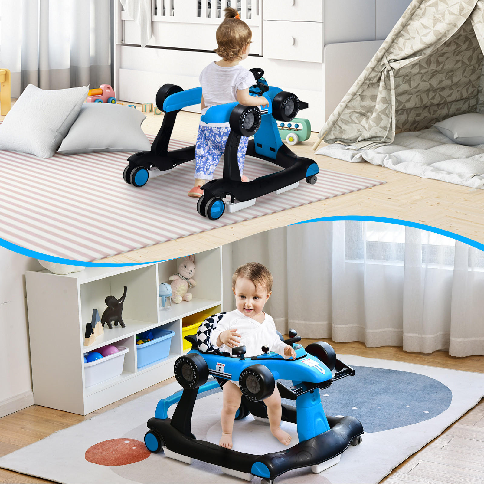 LAUFLERNWAGEN Klappbar Blau - Blau, Kunststoff (64/56/76cm) - COSTWAY