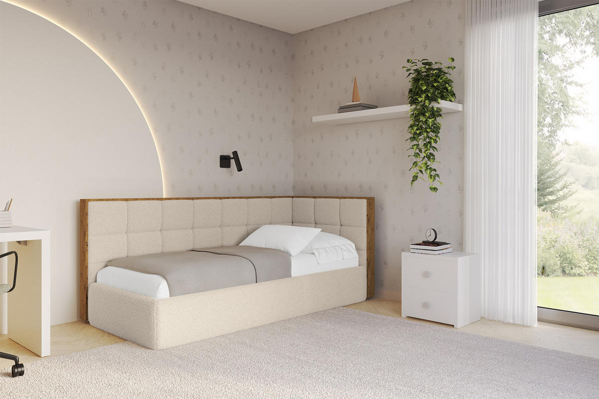 EINZELLBETT Jugendbett mit Bettkasten und Matratze H3/H4, Links - SOVY 90x200 Dunkelbeige - Cappuccino, Holzwerkstoff/Textil (90/200cm) - ALTDECOR