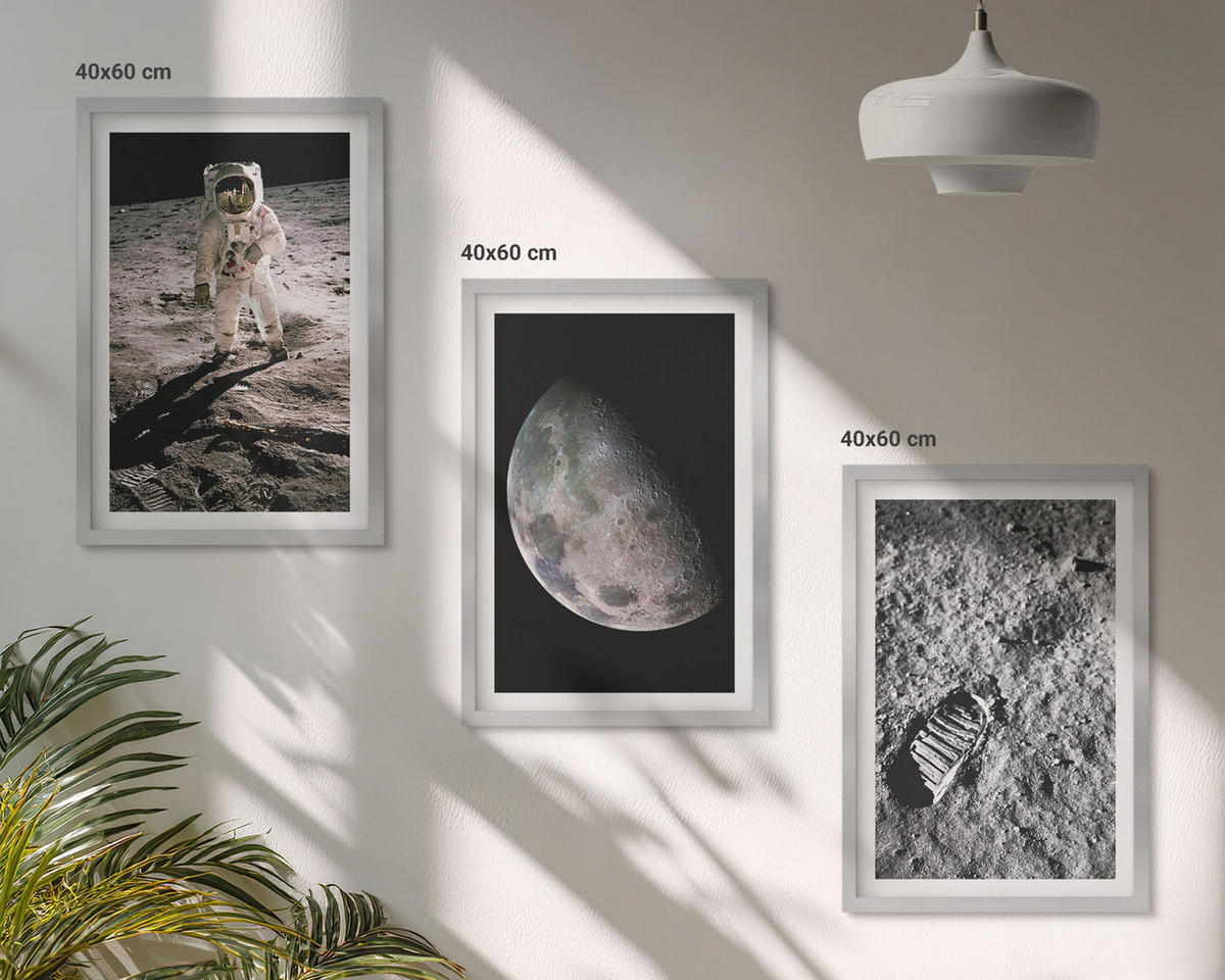 BILDER SET 3er Set - 40x60 cm Silberner Rahmen - Astronautenfoto vom Mond - Silberfarben, Kunststoff (40/60cm) - TULUP