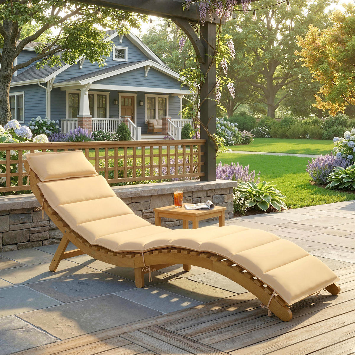 SONNENLIEGE aus Akazienholz Polyester Beige - Beige/Akaziefarben, Holz/Textil (54/63/183cm) - Outsunny