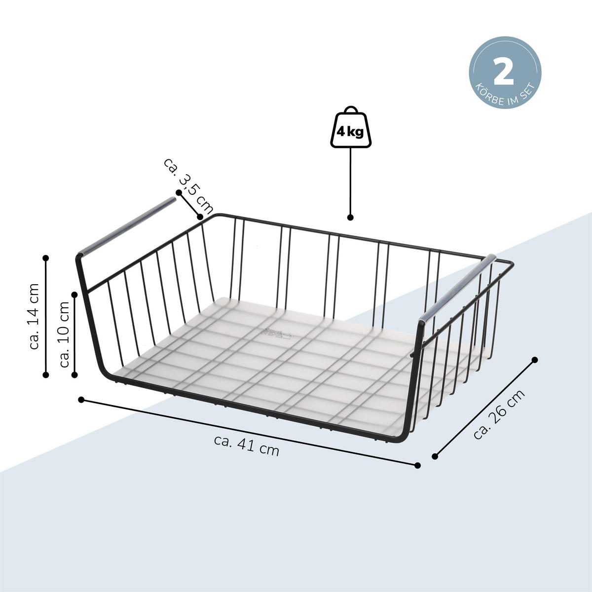 SCHRANKKÖRBE 2er-Set, schwarz - Schwarz, Metall (41/14/26cm) - eluno