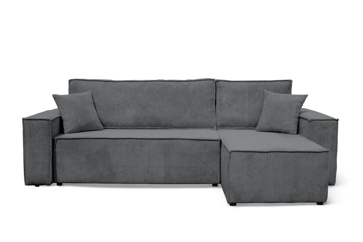 ECKSOFA Hugo L in L-Form mit Schlaffunktion und Bettkasten, Farbe: Dunkelgrau, Cordstoff, Ottomane Unsiversal - Dunkelgrau, Textil (244/145cm) - VENASI MÖBEL