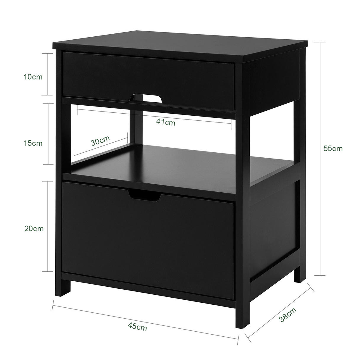 NACHTTISCH Schwarz - Schwarz, Holzwerkstoff (45/55/38cm) - SoBuy