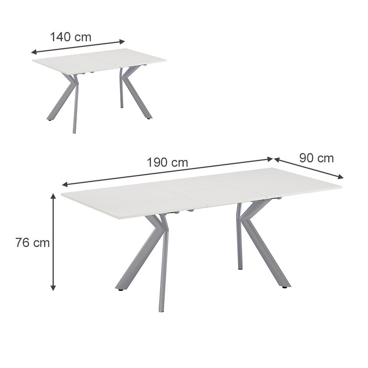 ESSTISCH Trill Weiß/Grau 140 x 90 cm ausziehbar - Weiß/Grau, Holzwerkstoff (90/140/76cm) - Vicco