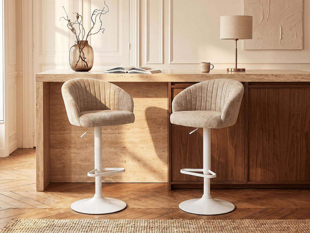 BARHOCKER - 54 cm x 52 cm - stoff - cremefarben Doraliz - Creme, Textil/Metall (54/105/52cm) - Vente-Unique