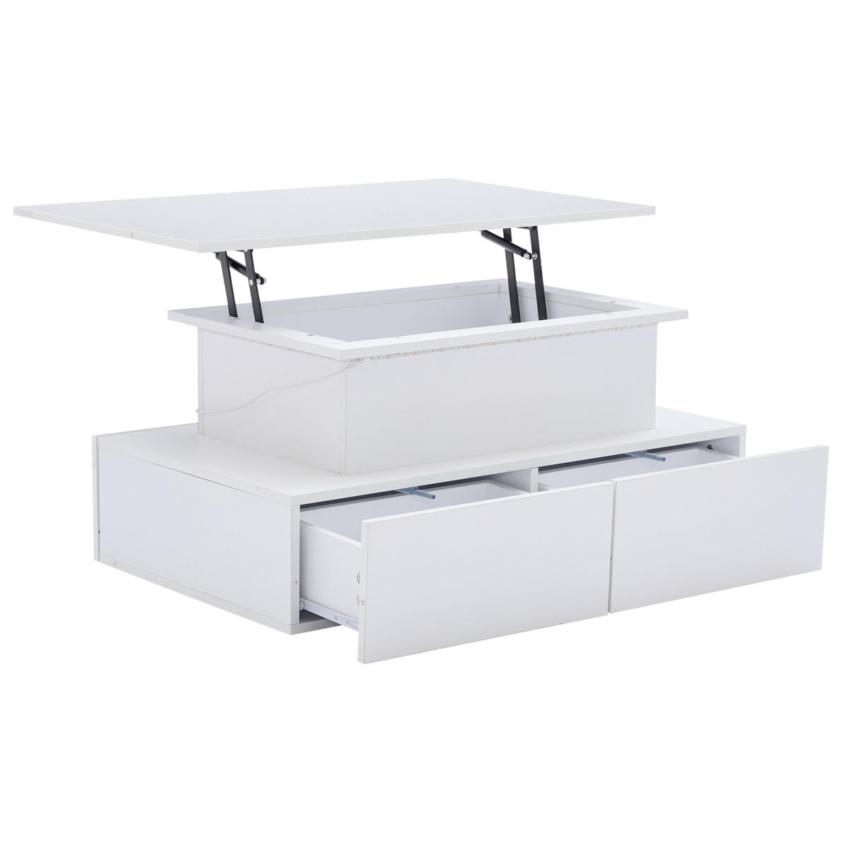 COUCHTISCH 90/55/41 cm in Weiß Hochglanz mit LED-Beleuchtung und 4 Schubladen - Weiß, Holzwerkstoff (90/55/41cm) - Flora Grace