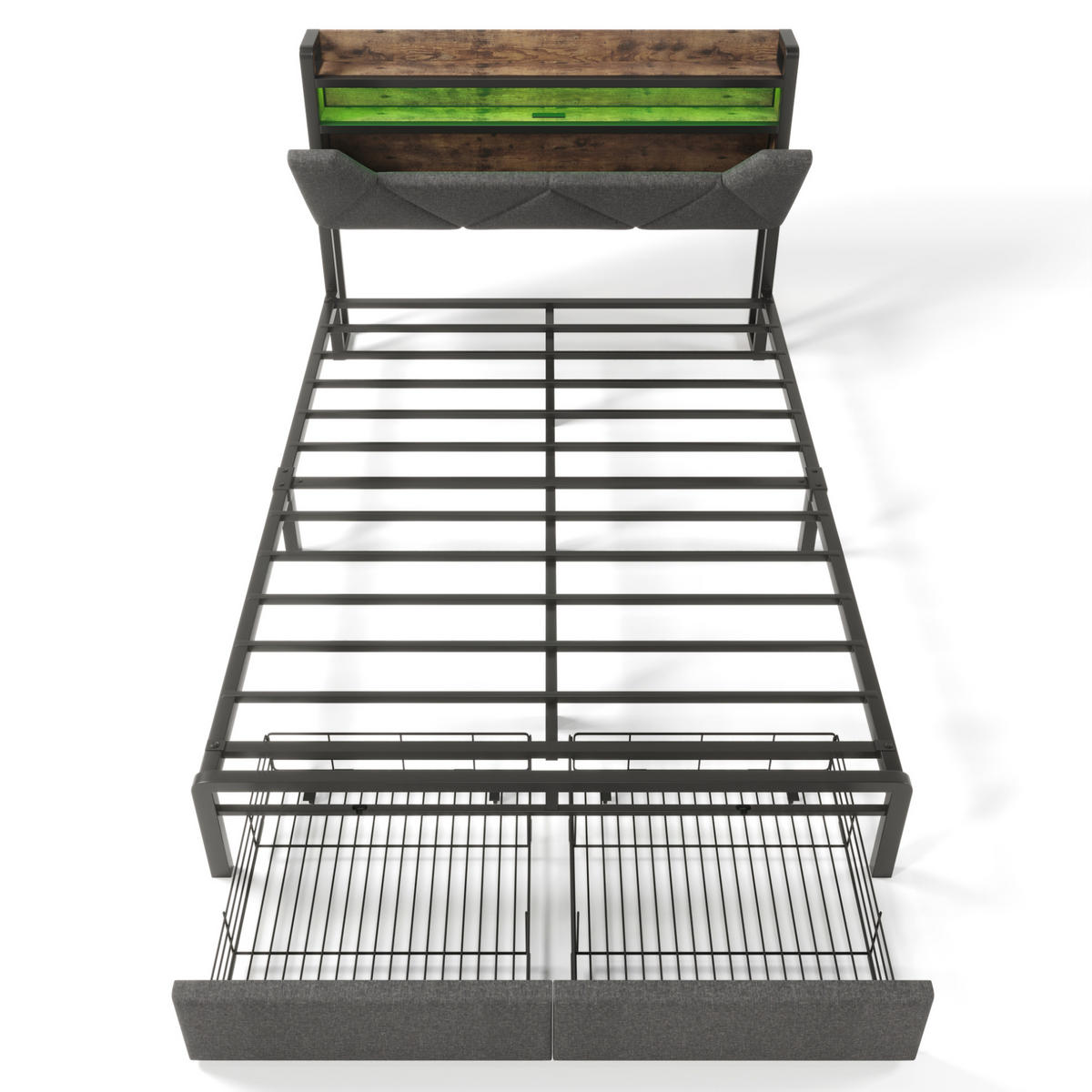 BETT mit Stauraum, LED und USB 160x200 cm Leinen Grau - Grau, Metall (160/200cm) - Meubliv