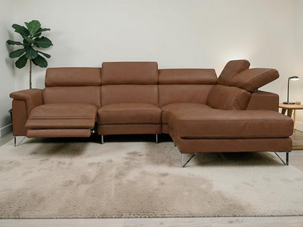 ECKSOFA Antares Echtleder mit 1 x Relaxfunktion Cognacbraun - Cognac, Leder/Metall (276/85/224cm)