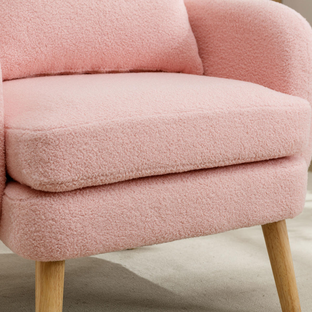 SESSEL Teddystoff Rosa mit Kissen - Rosa, Holz/Holzwerkstoff (71/71/72cm) - WISHDOR