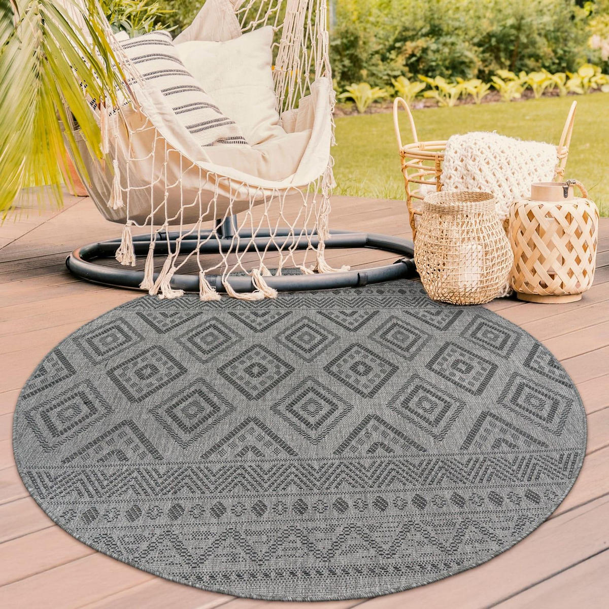 OUTDOORTEPPICH 80/80 cm Vermont 184 - Anthrazit, Kunststoff (80/80cm) - Paco Home