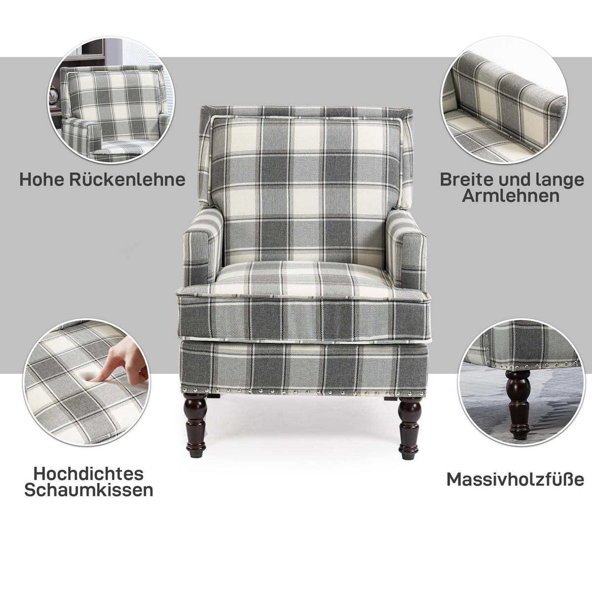 SESSEL 69/69/89 cm weiß-grau aus Baumwollleinen mit Streifenmuster - Weiß, Textil (69/89/69cm) - OKWISH